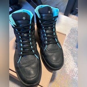 Gucci Black Leather High-Top Sneakers with Teal Trim
